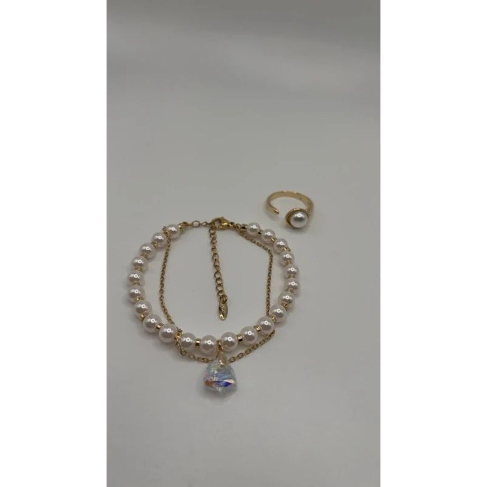 Conjunto oro laminado y perla